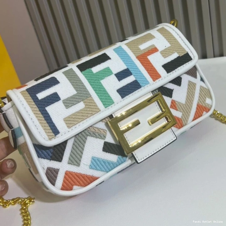 Affordable Canvas In FF Motif Bag Baguette Multi Fendi White Mini 0719